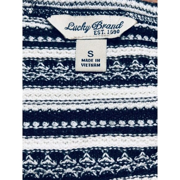Lucky Brand Top Womens Small Black White Striped Chloe Henley Thermal Knit Boho - Picture 5 of 5